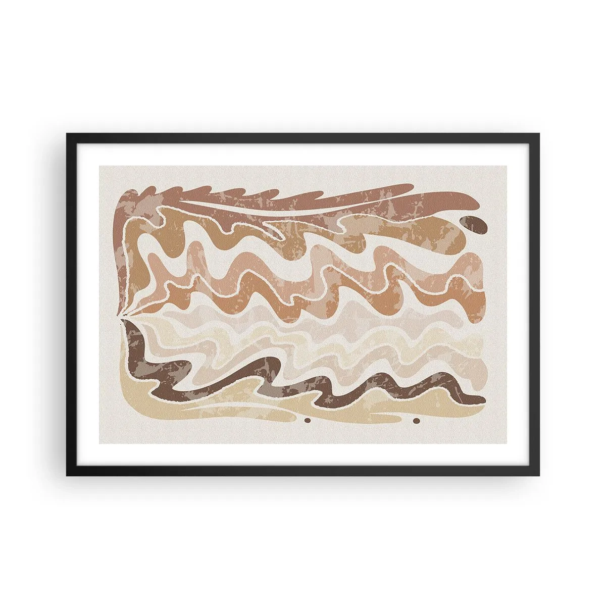 Affiche dans un cadre noir - Poster - Lignes abstraites ondulées dans des tons beiges - 70x50cm - Bonne énergie – bonnes émotions - Décoration murale moderne pour le salon et la chambre ARTTOR