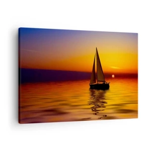 Impression sur toile - Image sur toile - Un voilier sur une mer calme au coucher du soleil - 70x50cm - Comme c'est calme au crépuscule… - Décoration murale moderne pour le salon et la chambre ARTTOR