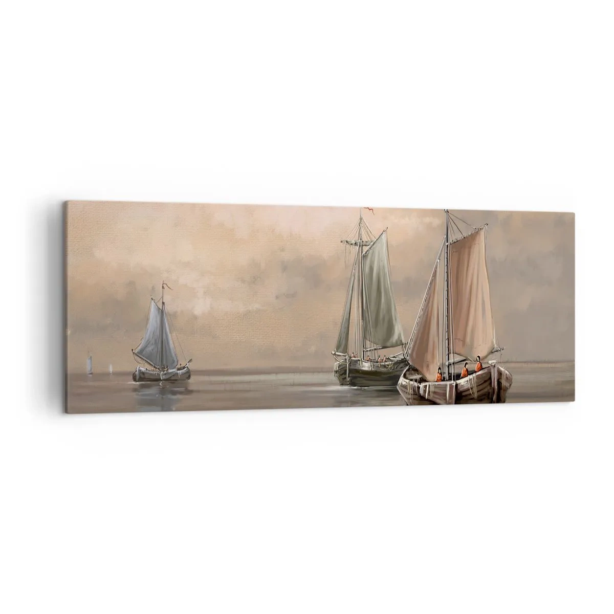 Impression sur toile - Image sur toile - Voiliers sur une mer calme dans un décor pastel - 140x50cm - Le retour des marins - Décoration murale moderne pour le salon et la chambre ARTTOR