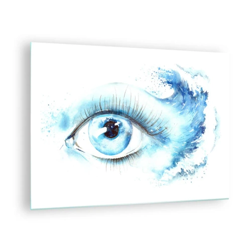 Impression sur verre - Image sur verre - Oeil bleu à l'aquarelle artistique - 70x50cm - Plongez-vous dans le bleu du regard - Décoration murale moderne pour le salon et la chambre ARTTOR