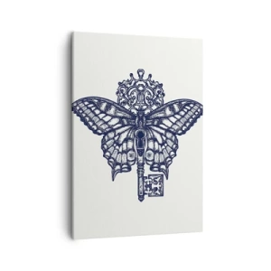 Impression sur toile - Image sur toile - Papillon élégant et graphique clé dans un style minimaliste - 50x70cm - Tous les secrets du coeur - Décoration murale moderne pour le salon et la chambre ARTTOR