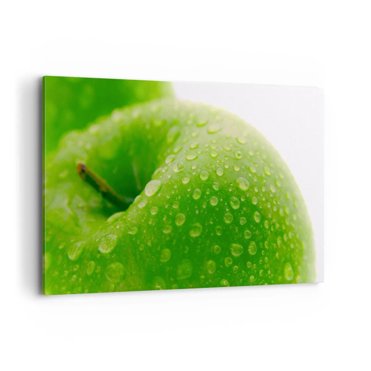 Impression sur toile - Image sur toile - Gros plan d'une pomme verte avec des gouttes d'eau - 120x80cm - Fraîcheur de verdure fraîche - Décoration murale moderne pour le salon et la chambre ARTTOR