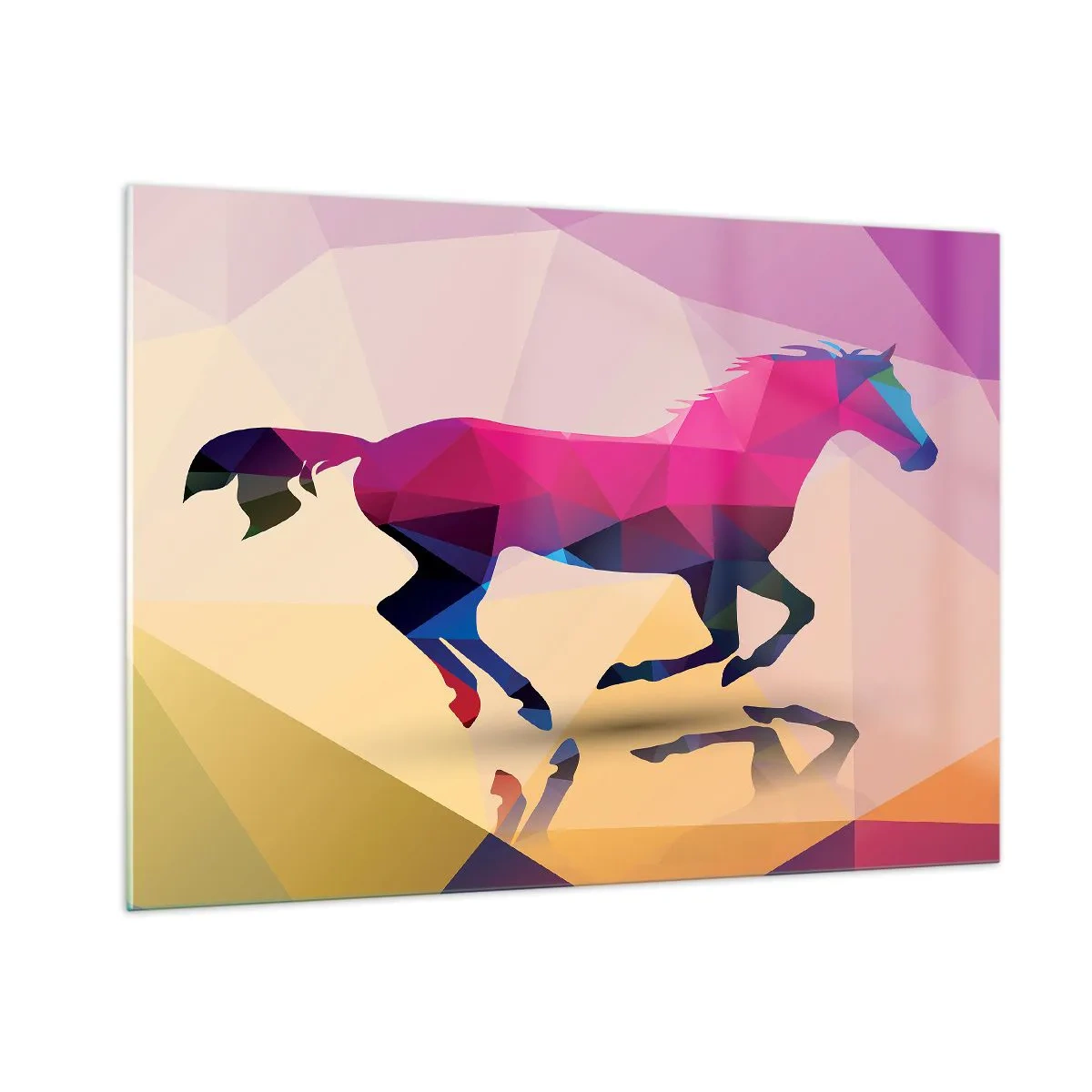 Impression sur verre - Image sur verre - Cheval géométrique dans une abstraction colorée - 100x70cm - Le cubisme toujours vivant - Décoration murale moderne pour le salon et la chambre ARTTOR