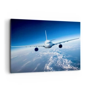 Impression sur toile - Image sur toile - Un avion volant au-dessus des nuages contre un ciel bleu - 100x70cm - Je vole parce que je le veux - Décoration murale moderne pour le salon et la chambre ARTTOR