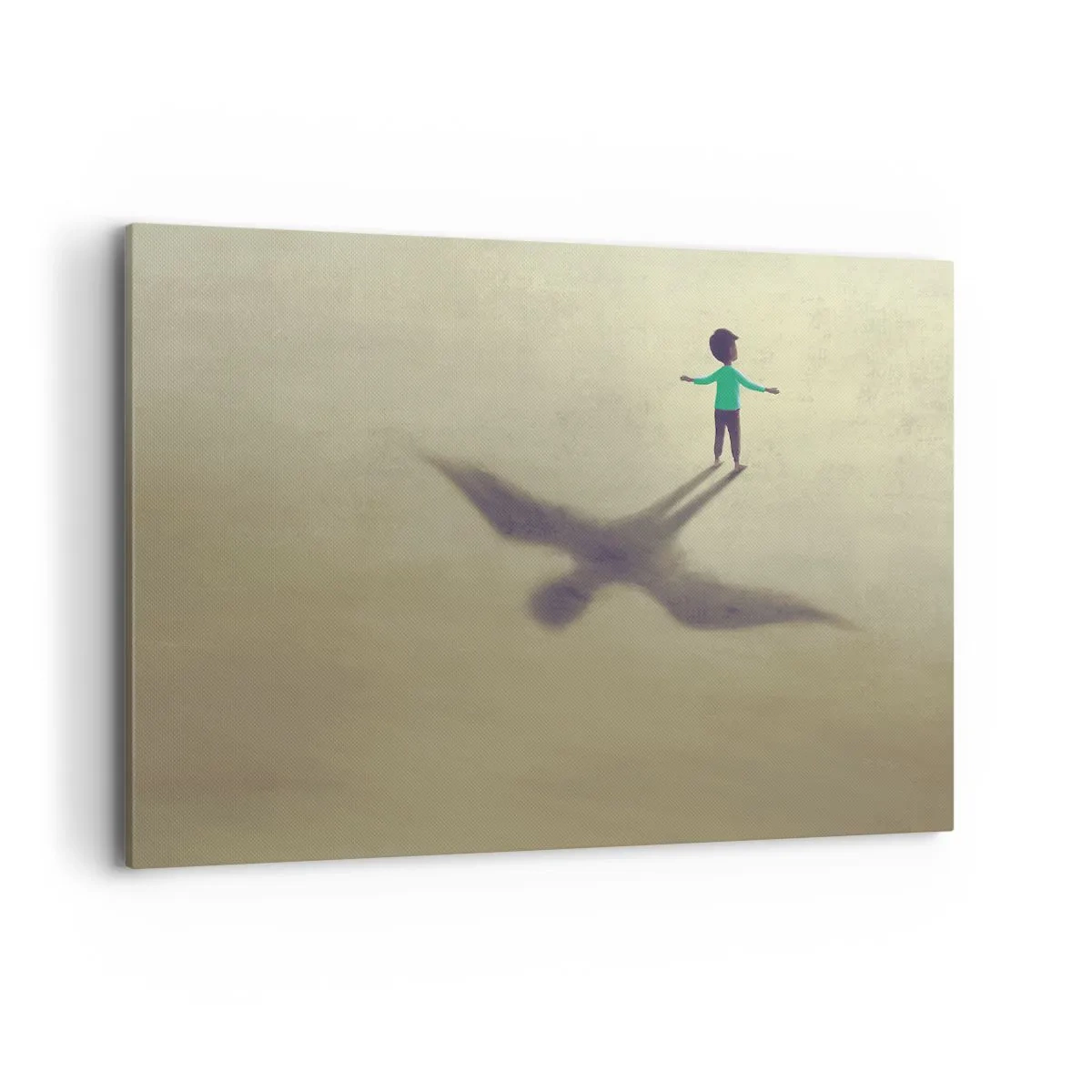Impression sur toile - Image sur toile - Une figure symbolique d'un enfant avec l'ombre d'un oiseau sur un fond aux tons chauds. - 120x80cm - Héros du futur - Décoration murale moderne pour le salon et la chambre ARTTOR