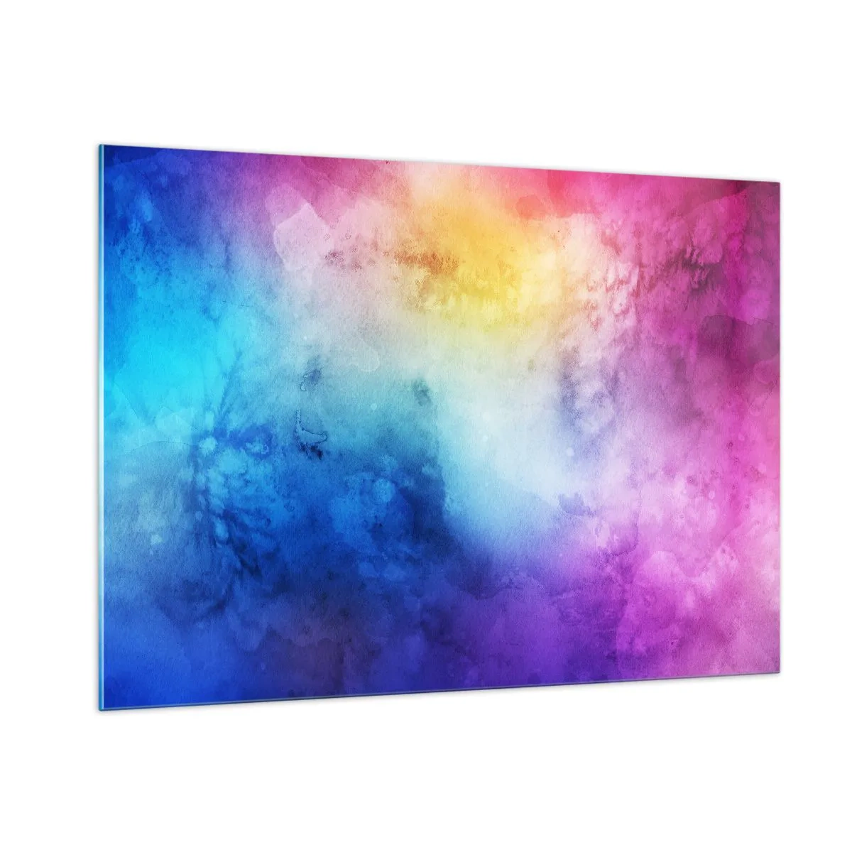 Impression sur verre - Image sur verre - Composition abstraite aux couleurs de l'arc-en-ciel avec un effet aquarelle - 100x70cm - Presque au septième ciel - Décoration murale moderne pour le salon et la chambre ARTTOR