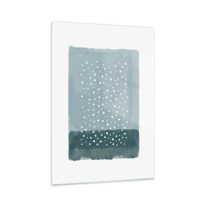 Impression sur verre - Image sur verre - Une peinture abstraite dans des tons de bleu avec des points blancs. - 50x70cm - Évolution de bleus - Décoration murale moderne pour le salon et la chambre ARTTOR