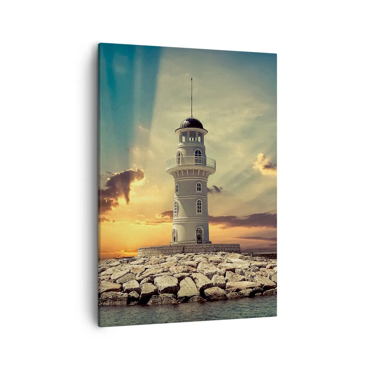 Impression sur toile - Image sur toile - Un phare au coucher du soleil contre le ciel - 50x70cm - Lumière - Bonté - Beauté - Décoration murale moderne pour le salon et la chambre ARTTOR