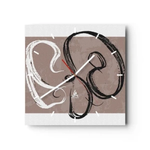 Horloge murale - Pendule murale - Abstraction en noir et blanc sur fond beige - 30x30cm - Composition – la recherche de la plénitude - Décoration murale moderne pour le salon et la chambre ARTTOR