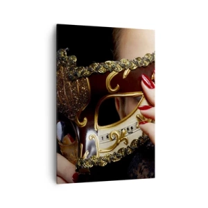 Impression sur toile - Image sur toile - Une femme portant un masque vénitien décoré d'or et de dentelle. - 70x100cm - Mon monde est baroque - Décoration murale moderne pour le salon et la chambre ARTTOR