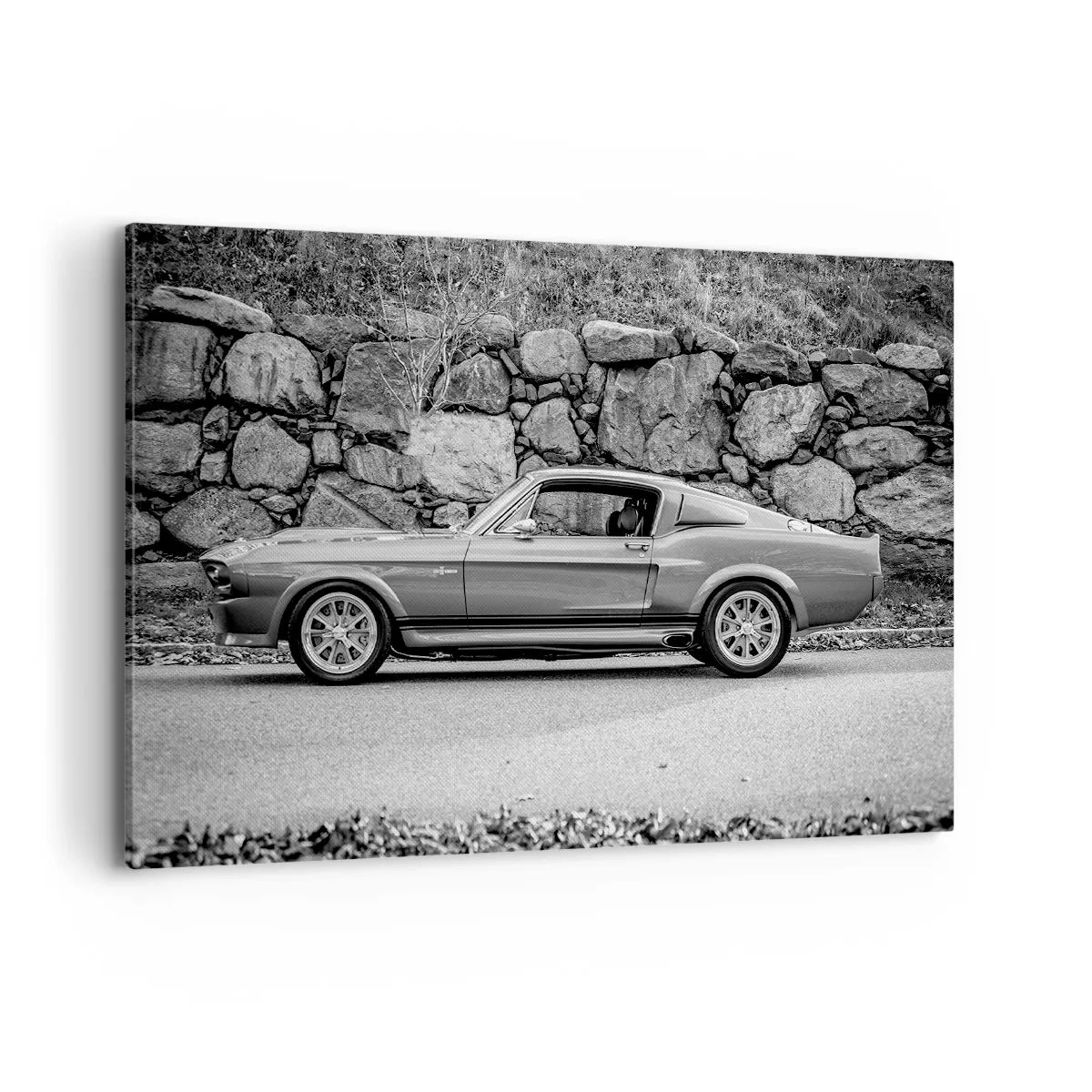 Impression sur toile - Image sur toile - Photo en noir et blanc d'une voiture classique - 120x80cm - Légende des années 60 - Décoration murale moderne pour le salon et la chambre ARTTOR