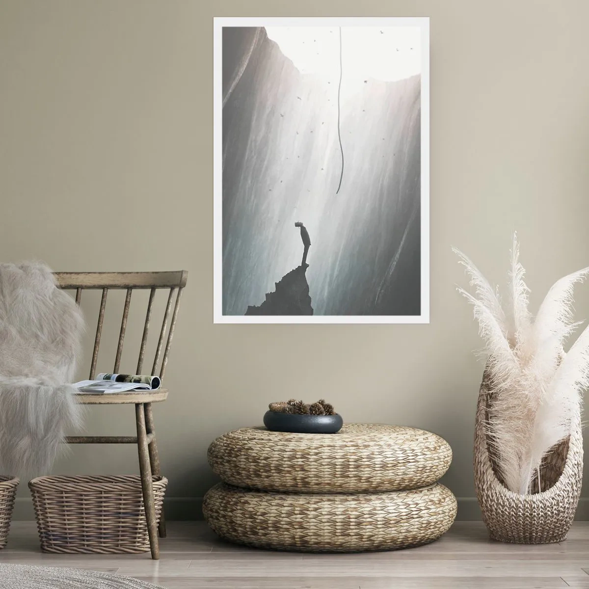 Affiche - Poster - Une silhouette au bord d'une falaise à la lumière de l'abîme - 50x70cm - Il y a toujours une issue - Décoration murale moderne pour le salon et la chambre ARTTOR