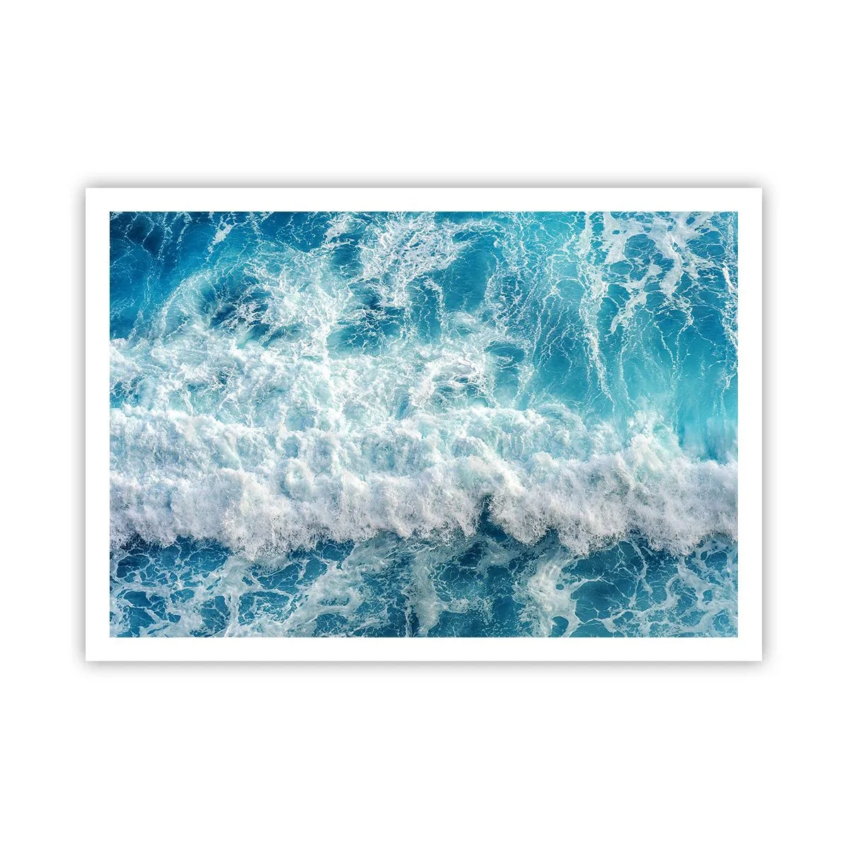 Affiche - Poster - Vagues océaniques dynamiques dans des tons de bleu - 100x70cm - Joyeusement et en sautant - Décoration murale moderne pour le salon et la chambre ARTTOR