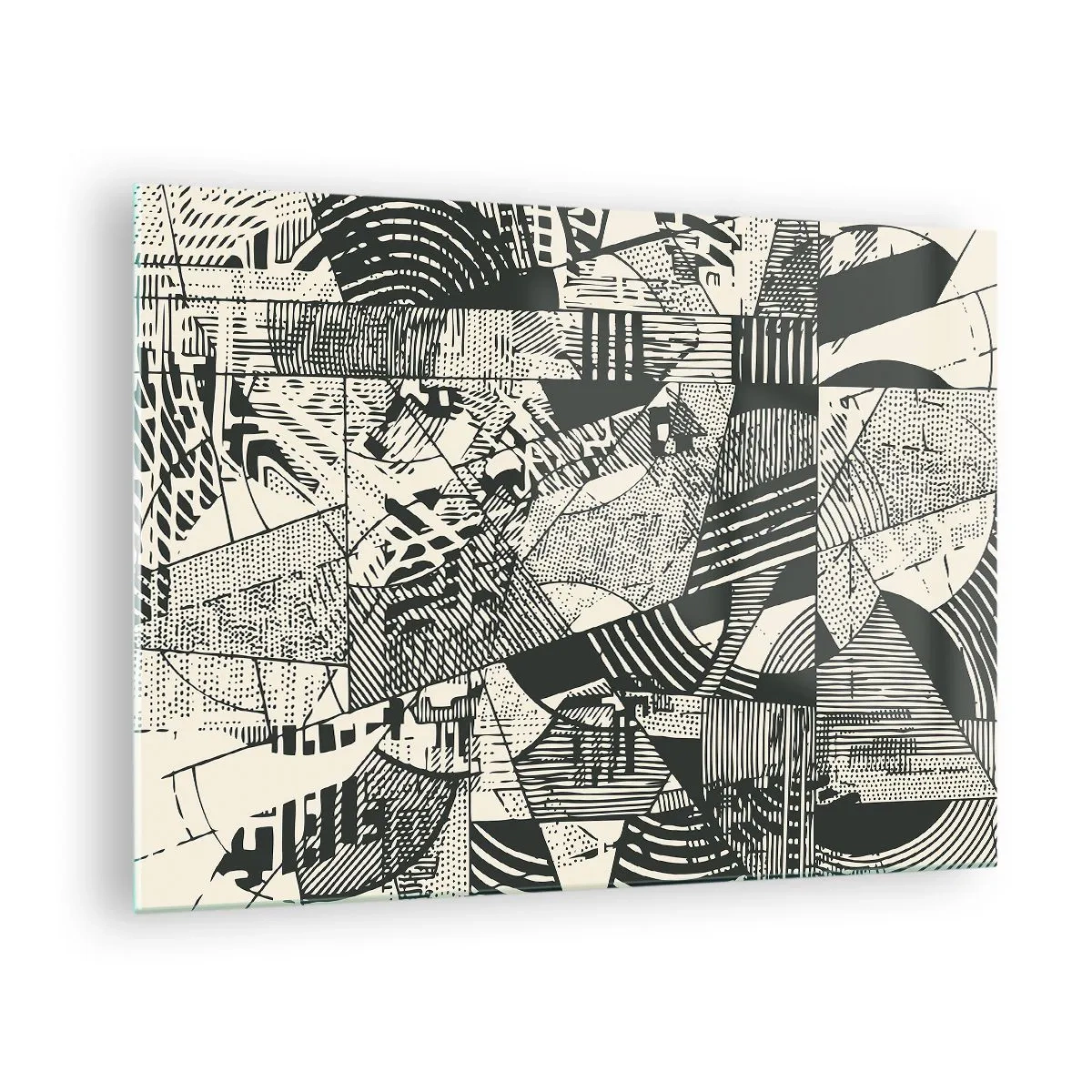 Impression sur verre - Image sur verre - Abstraction en noir et blanc avec des motifs géométriques dynamiques - 70x50cm - Dynamique du modernisme - Décoration murale moderne pour le salon et la chambre ARTTOR