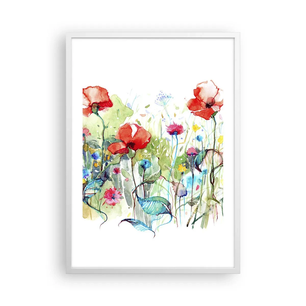 Affiche dans un cadre blanc - Poster - Prairie de fleurs en mai - 50x70 cm