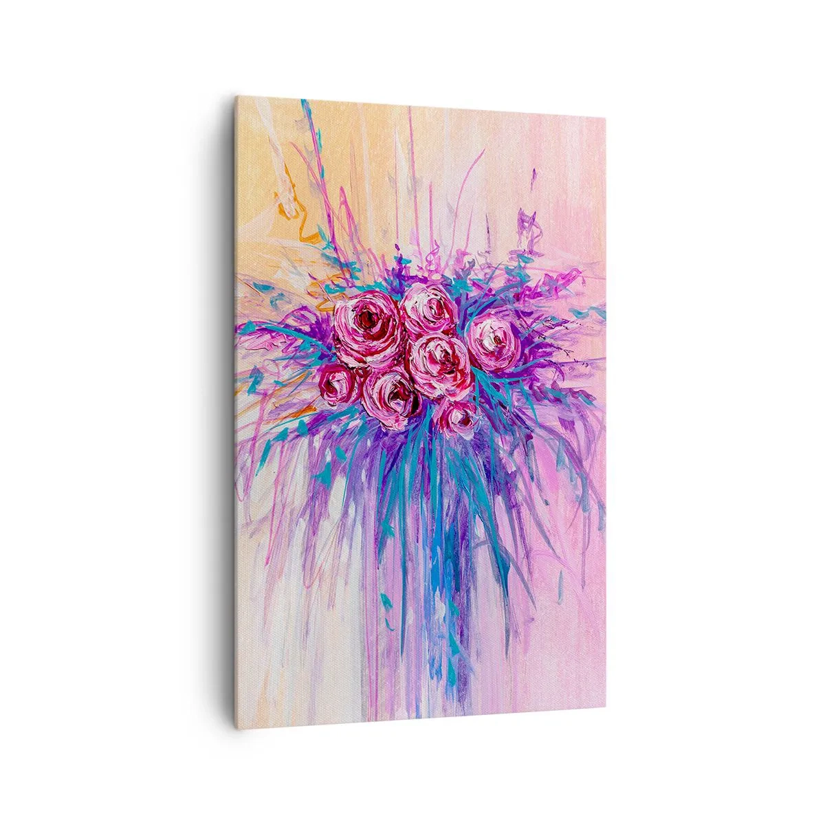 Impression sur toile - Image sur toile - Un bouquet de roses aux couleurs pastel - 80x120cm - Fontaine aux roses - Décoration murale moderne pour le salon et la chambre ARTTOR