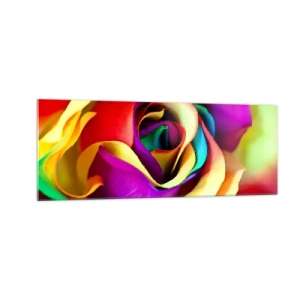 Impression sur verre - Image sur verre - Une rose colorée aux nuances de l'arc-en-ciel - 140x50cm - Ce n'est pas possible - Décoration murale moderne pour le salon et la chambre ARTTOR