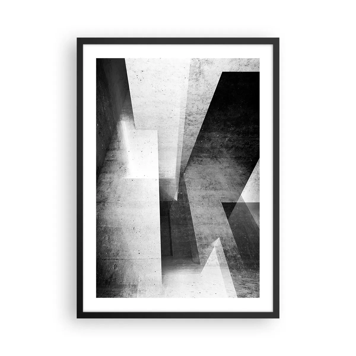 Affiche dans un cadre noir - Poster - Abstraction géométrique en noir et blanc - 50x70cm - Structure de l'espace - Décoration murale moderne pour le salon et la chambre ARTTOR