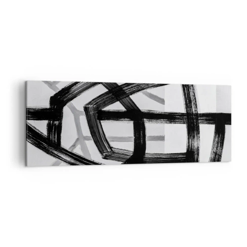 Impression sur toile - Image sur toile - Lignes abstraites noires et blanches se croisant sur un fond clair - 140x50cm - Profondeur du bâtiment - Décoration murale moderne pour le salon et la chambre ARTTOR