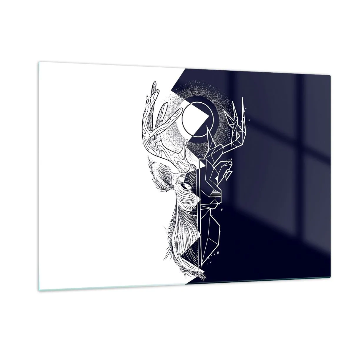 Impression sur verre - Image sur verre - Dessin géométrique d'un cerf sur fond noir et blanc - 120x80cm - La lutte et l'unité des contraires - Décoration murale moderne pour le salon et la chambre ARTTOR