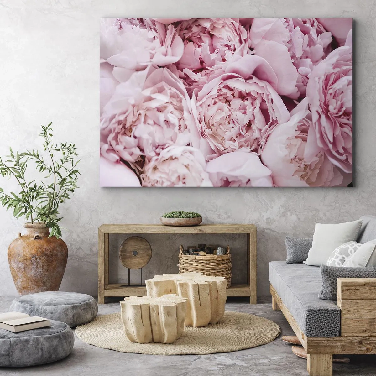 Impression sur toile - Image sur toile - Gros plan d'un bouquet de pivoines roses - 70x50cm - Caliné et parfumé - Décoration murale moderne pour le salon et la chambre ARTTOR