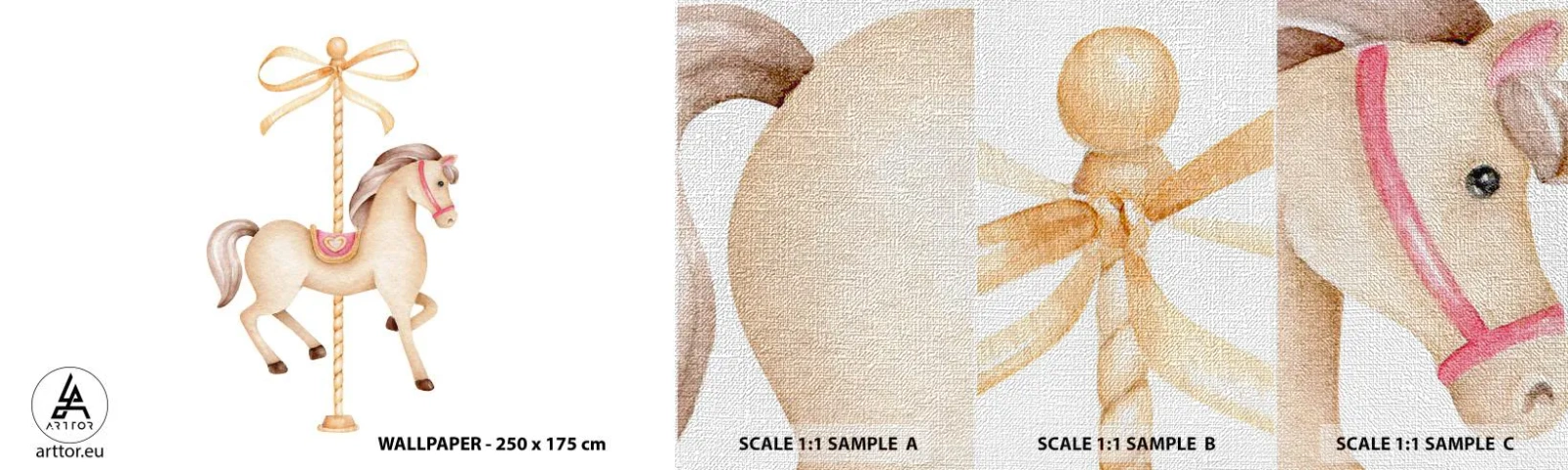 Échantillon de Papier Peint Premium Canvas - Un trot gracieux - Cheval, Manège, De petite fille - 100x30 cm