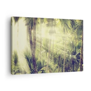 Impression sur toile - Image sur toile - Rayons de soleil dans une forêt tropicale de palmiers - 70x50cm - Nature enflammée - Décoration murale moderne pour le salon et la chambre ARTTOR