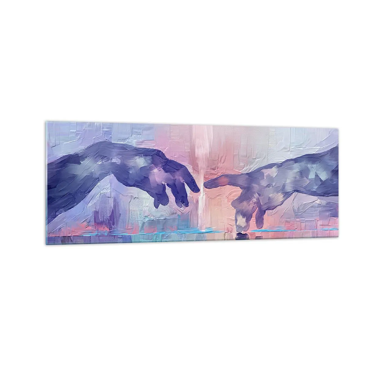 Impression sur verre - Image sur verre - Mains symboliques aux couleurs abstraites, faisant référence au thème de la création - 140x50cm - Divine étincelle de vie - Décoration murale moderne pour le salon et la chambre ARTTOR