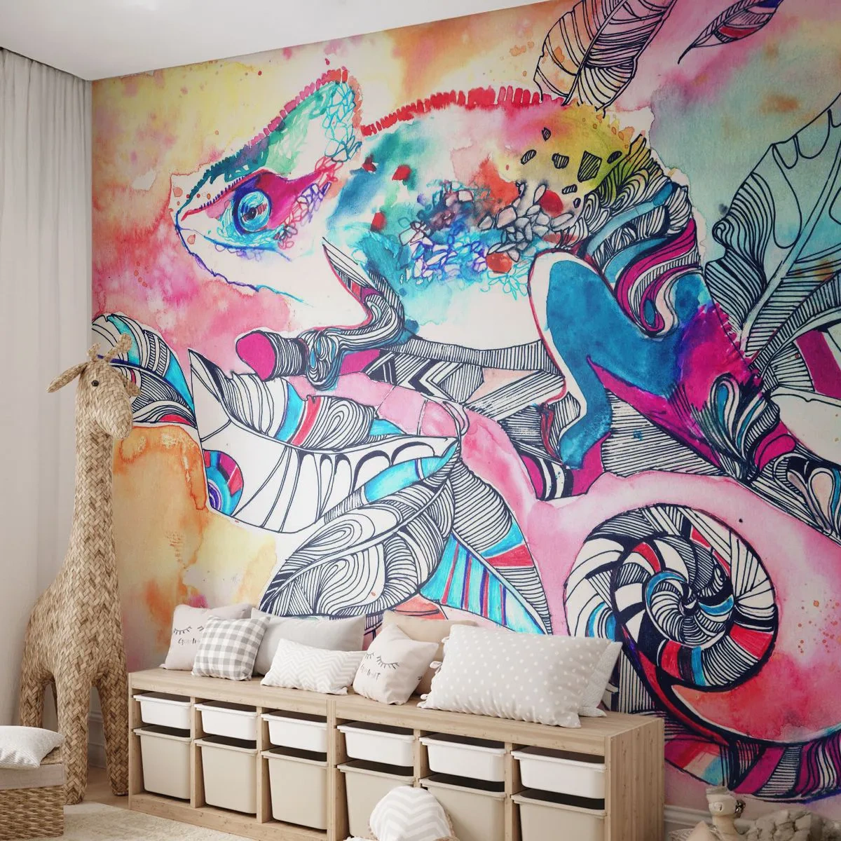 Papier Peint Autocollant Deluxe Sticker - Aussi coloré que notre monde - Caméléon, Abstraction, Nature - 350x256 cm