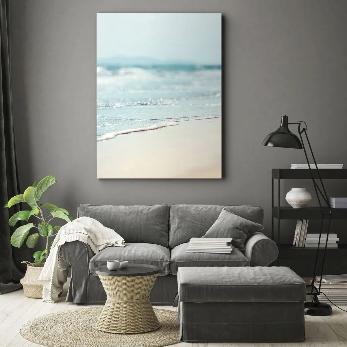 Impression sur toile - Image sur toile - Douces vagues de l'océan sur une plage de sable - 80x120cm - Chaleur et bruissement - Décoration murale moderne pour le salon et la chambre ARTTOR