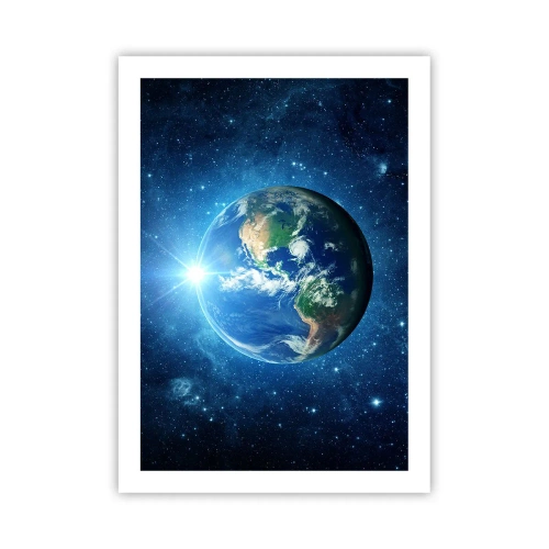 Affiche - Poster - Vue de la Terre depuis l'espace sur fond d'étoiles - 50x70cm - Nous sommes au paradis - Décoration murale moderne pour le salon et la chambre ARTTOR
