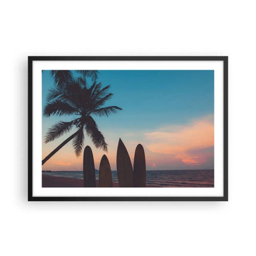 Affiche dans un cadre noir - Poster - Planches de surf sur fond de palmier et de coucher de soleil - 70x50cm - Demain sera amusant aussi - Décoration murale moderne pour le salon et la chambre ARTTOR