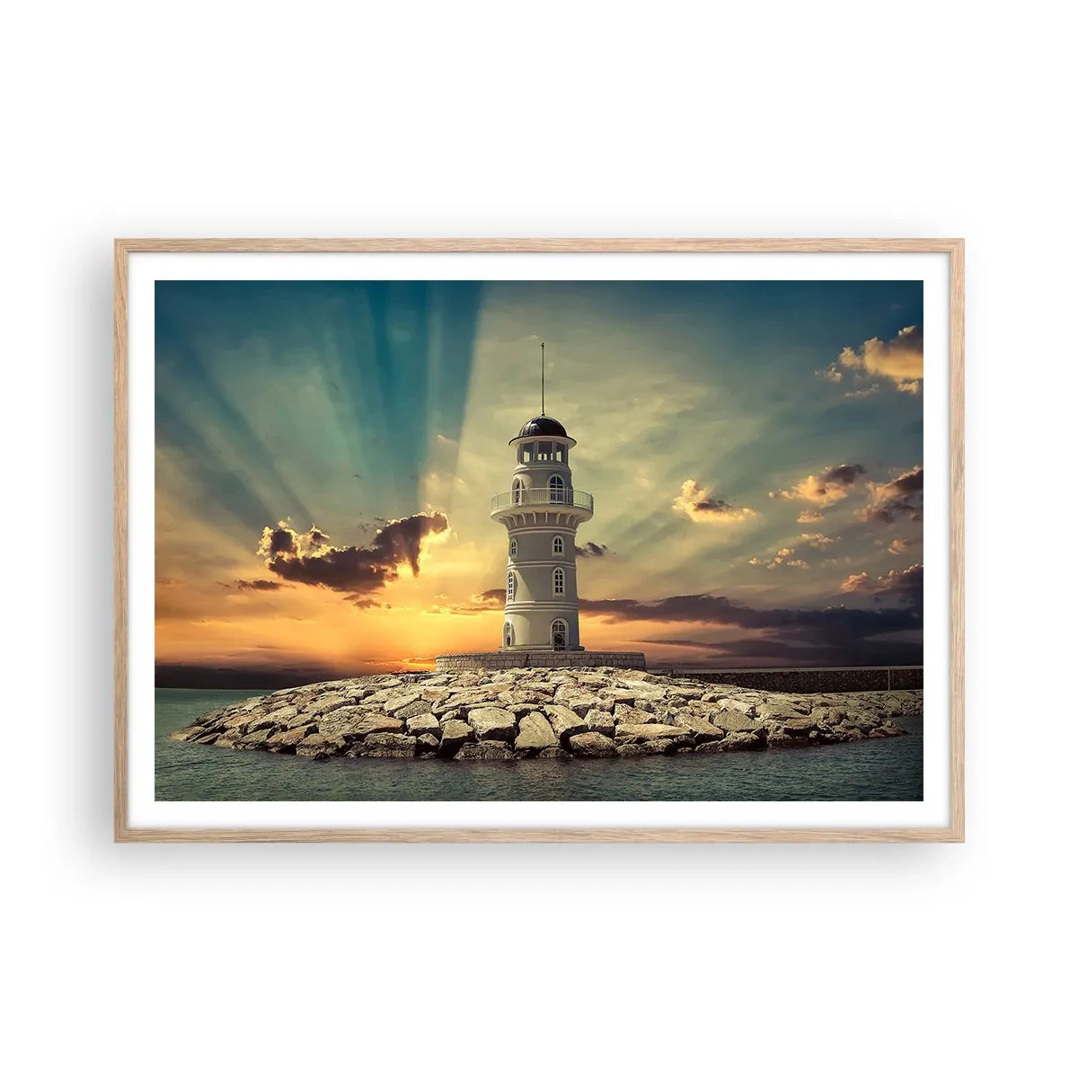 Affiche dans un chêne clair - Poster - Lumière - Bonté - Beauté - 100x70 cm