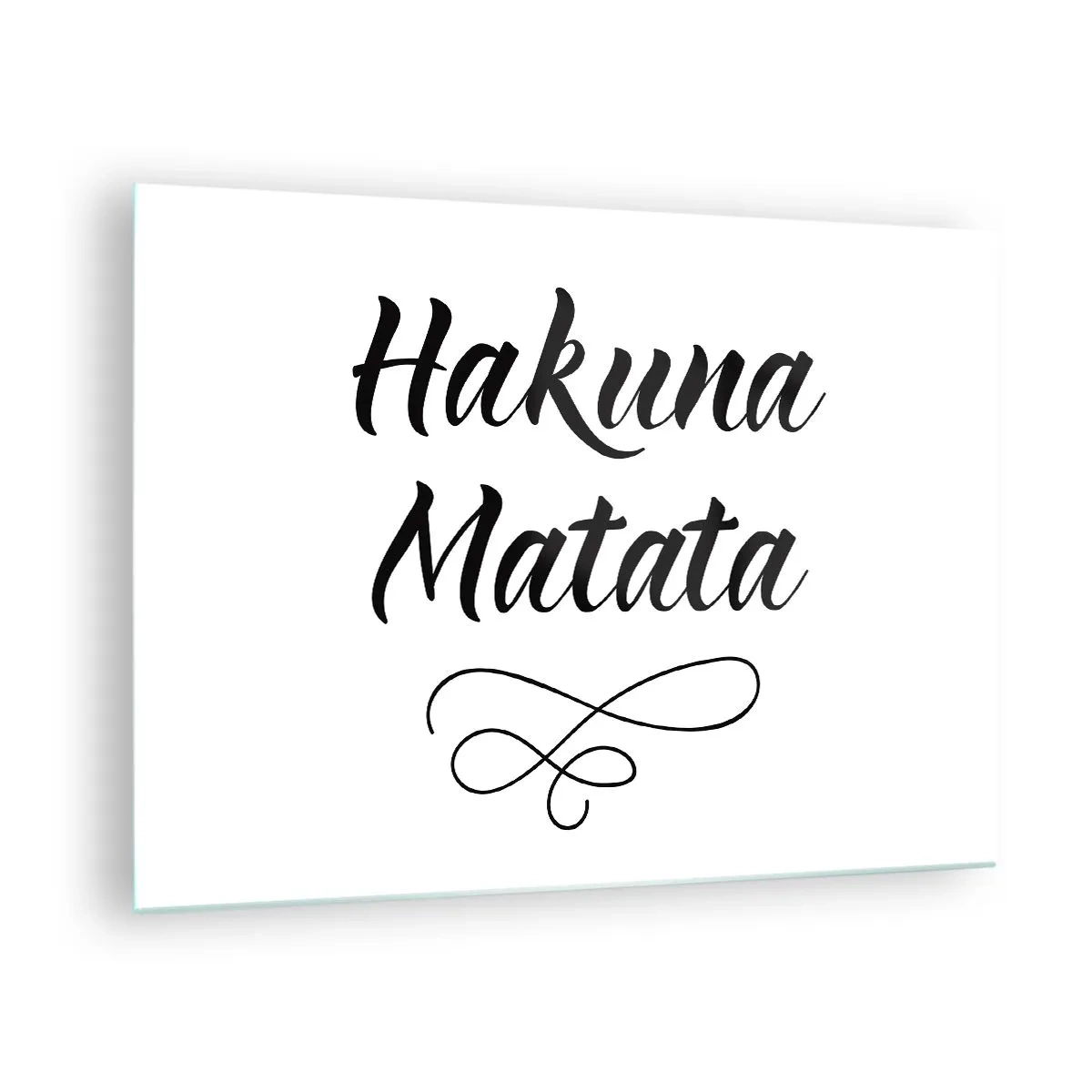 Impression sur verre - Image sur verre - Lettrage Hakuna Matata avec accent décoratif sur fond blanc - 70x50cm - Le meilleur conseil - Décoration murale moderne pour le salon et la chambre ARTTOR