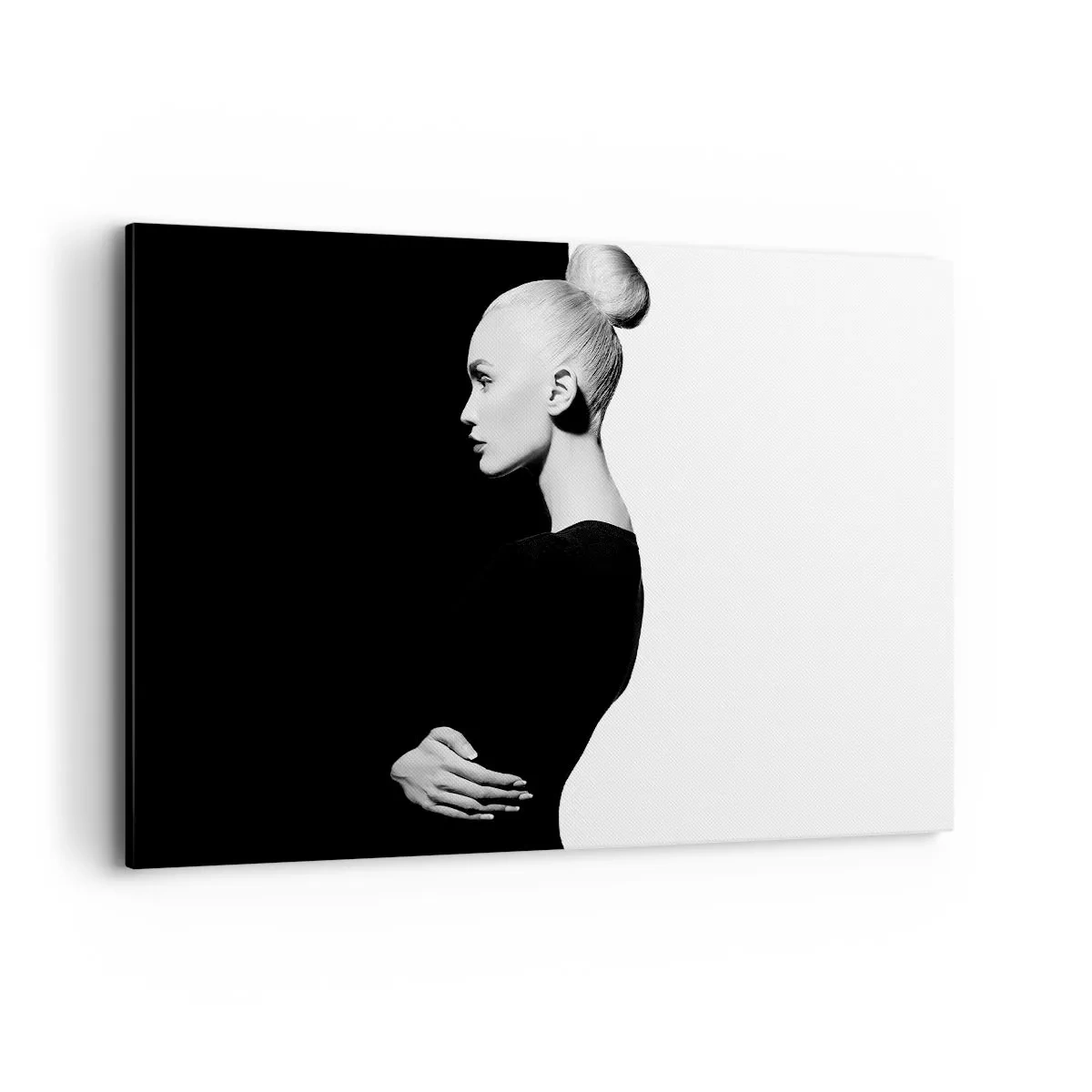 Impression sur toile - Image sur toile - Portrait élégant d'une femme sur fond noir et blanc - 120x80cm - Tout simplement une femme - Décoration murale moderne pour le salon et la chambre ARTTOR