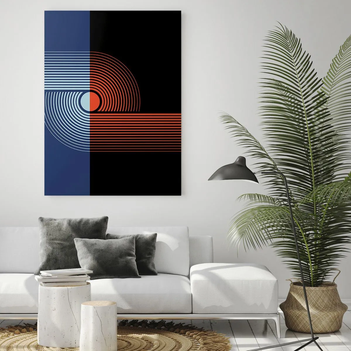 Impression sur verre - Image sur verre - Graphiques géométriques modernes aux couleurs contrastées - 50x70cm - Dans une étreinte géométrique - Décoration murale moderne pour le salon et la chambre ARTTOR