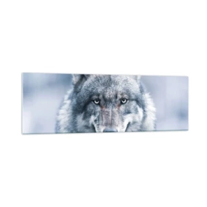 Impression sur verre - Image sur verre - Un loup au regard intense dans un paysage hivernal - 160x50cm - Relèverez-vous le défi ? - Décoration murale moderne pour le salon et la chambre ARTTOR