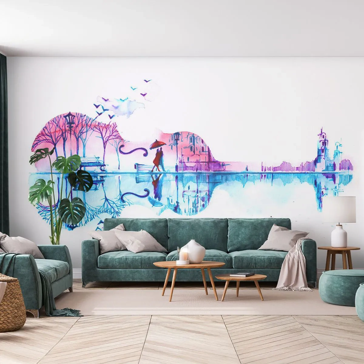 Papier peint sur mesure Premium Sand - Je vous apporterai de cantiques de pluie - Abstraction, Violon, Architecture