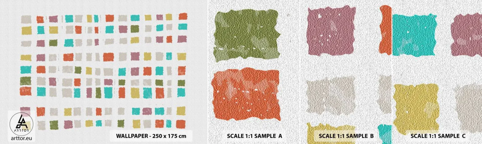 Échantillon de Papier Peint Autocollant Deluxe Sticker - Jeu inconnu - Pastel, Carrés, Minimalisme - 100x30 cm