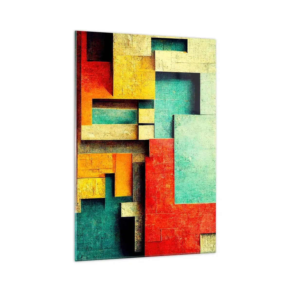 Impression sur verre - Image sur verre - Formes géométriques abstraites aux couleurs vives - 70x100cm - Festival des angles droits - Décoration murale moderne pour le salon et la chambre ARTTOR