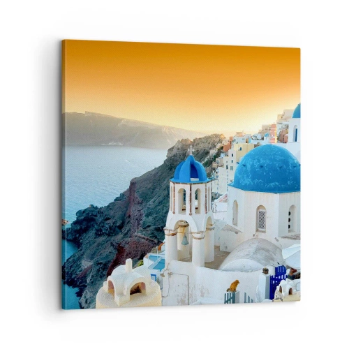Impression sur toile - Image sur toile - Santorin - blotti contre les rochers - 60x60 cm