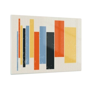 Impression sur verre - Image sur verre - Rayures géométriques dans une composition rythmique sur fond clair - 70x50cm - Notation musicale - Décoration murale moderne pour le salon et la chambre ARTTOR