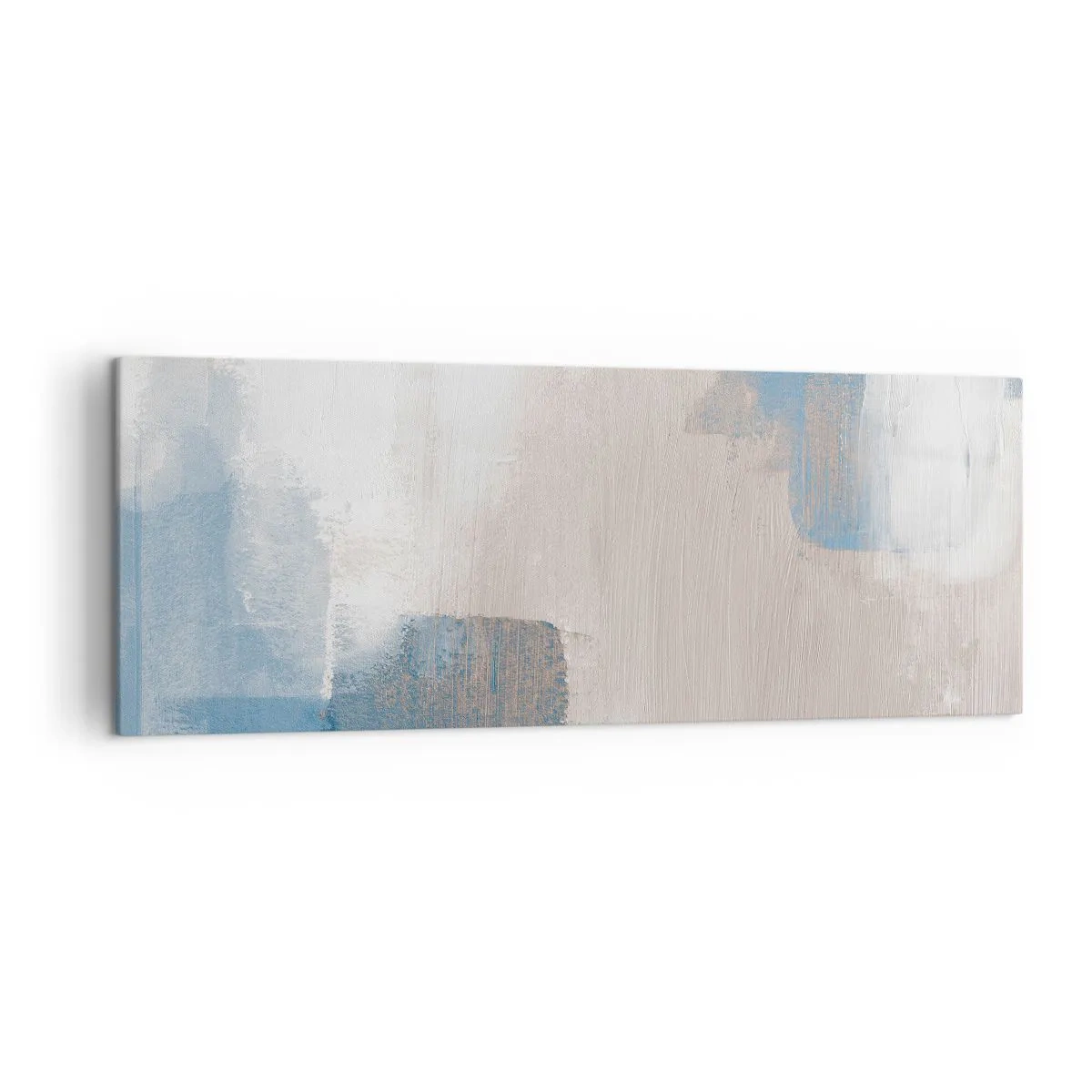 Impression sur toile - Image sur toile - Formes abstraites dans les tons de bleu et de beige - 140x50cm - Abstraction rose derrière un rideau de bleu - Décoration murale moderne pour le salon et la chambre ARTTOR