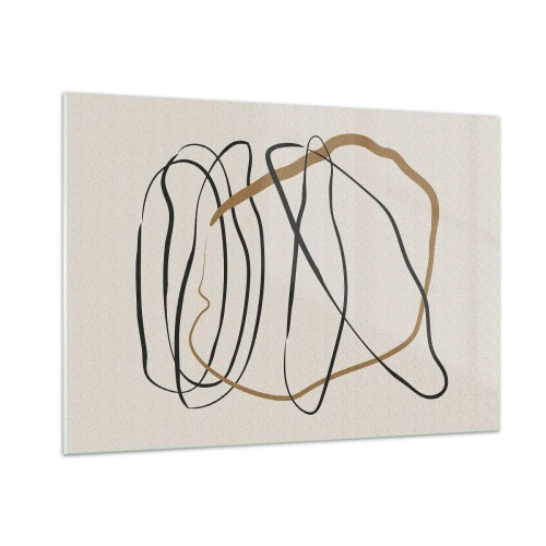 Impression sur verre - Image sur verre - Une composition expressive de lignes noires et brunes sur un fond clair. - 100x70cm - Composition – danse en boucle - Décoration murale moderne pour le salon et la chambre ARTTOR