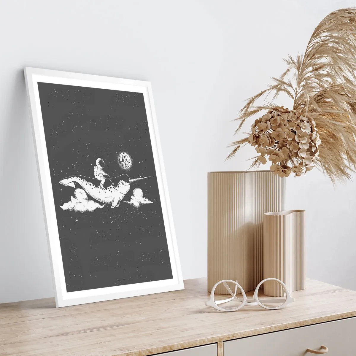 Affiche dans un cadre blanc - Poster - Cavalier de l'espace - 30x40 cm