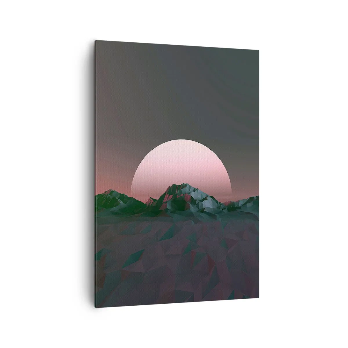 Impression sur toile - Image sur toile - Montagnes géométriques avec le soleil couchant en arrière-plan - 70x100cm - Dans une galaxie voisine - Décoration murale moderne pour le salon et la chambre ARTTOR