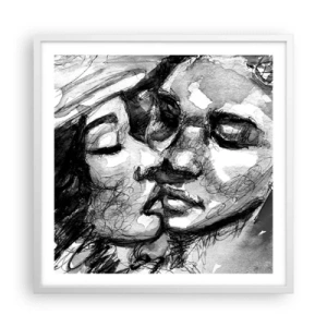 Affiche dans un cadre blanc - Poster - Un moment tendre - 60x60 cm