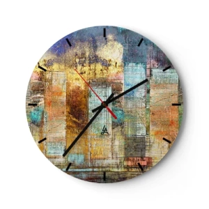 Horloge murale - Pendule murale - Abstraction colorée inspirée de l'horizon de la ville - 30x30cm - Une métropole ensoleillée - Décoration murale moderne pour le salon, la cuisine et la chambre ARTTOR
