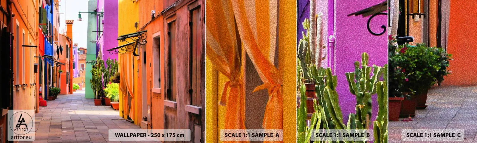 Échantillon de Papier Peint Premium Sand - Allée arc-en-ciel - Ville, Venise, Architecture - 100x30 cm