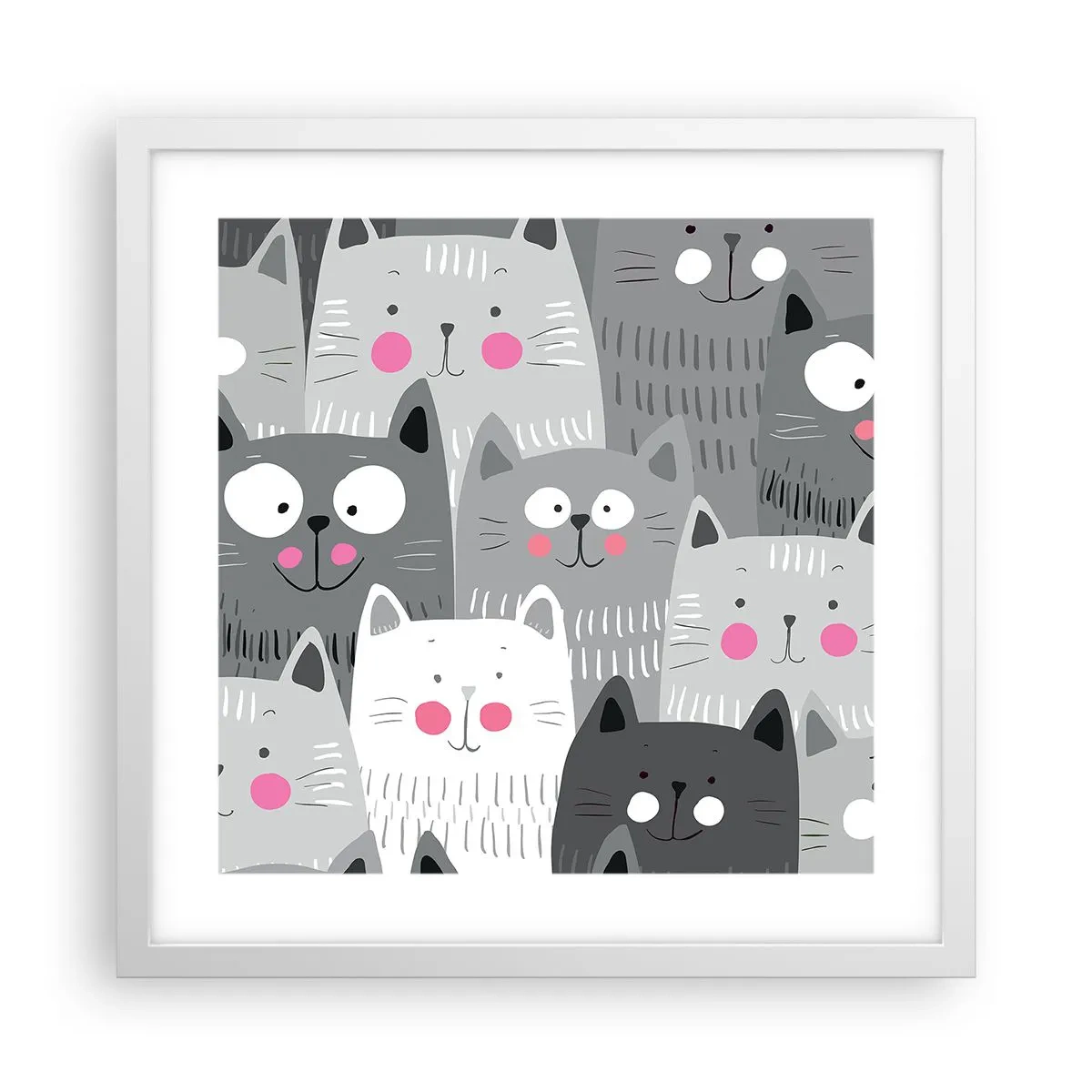Affiche dans un cadre blanc - Poster - Le monde des chats - 40x40 cm